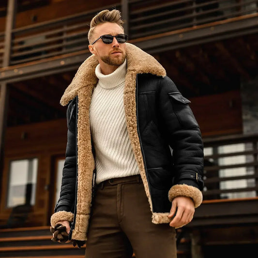 2024 winter men's thickened thermal lapel winter jacket medium and long thick coat fleece coat coat GONZALES ONLINE SHOP