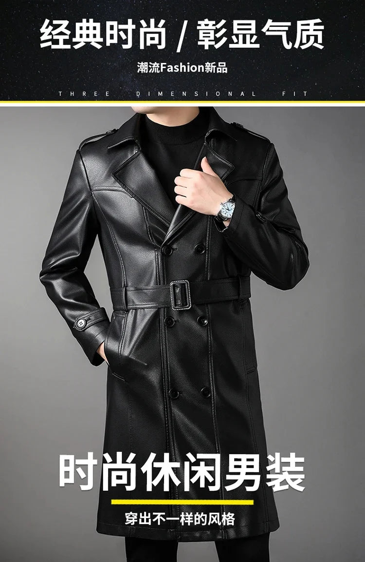 Genuine Leather Jacket Men Mid-length Windbreaker Autumn Winter Casual Jackets Suit Collar Double-breasted Coats Jaqueta GONZALES ONLINE SHOP