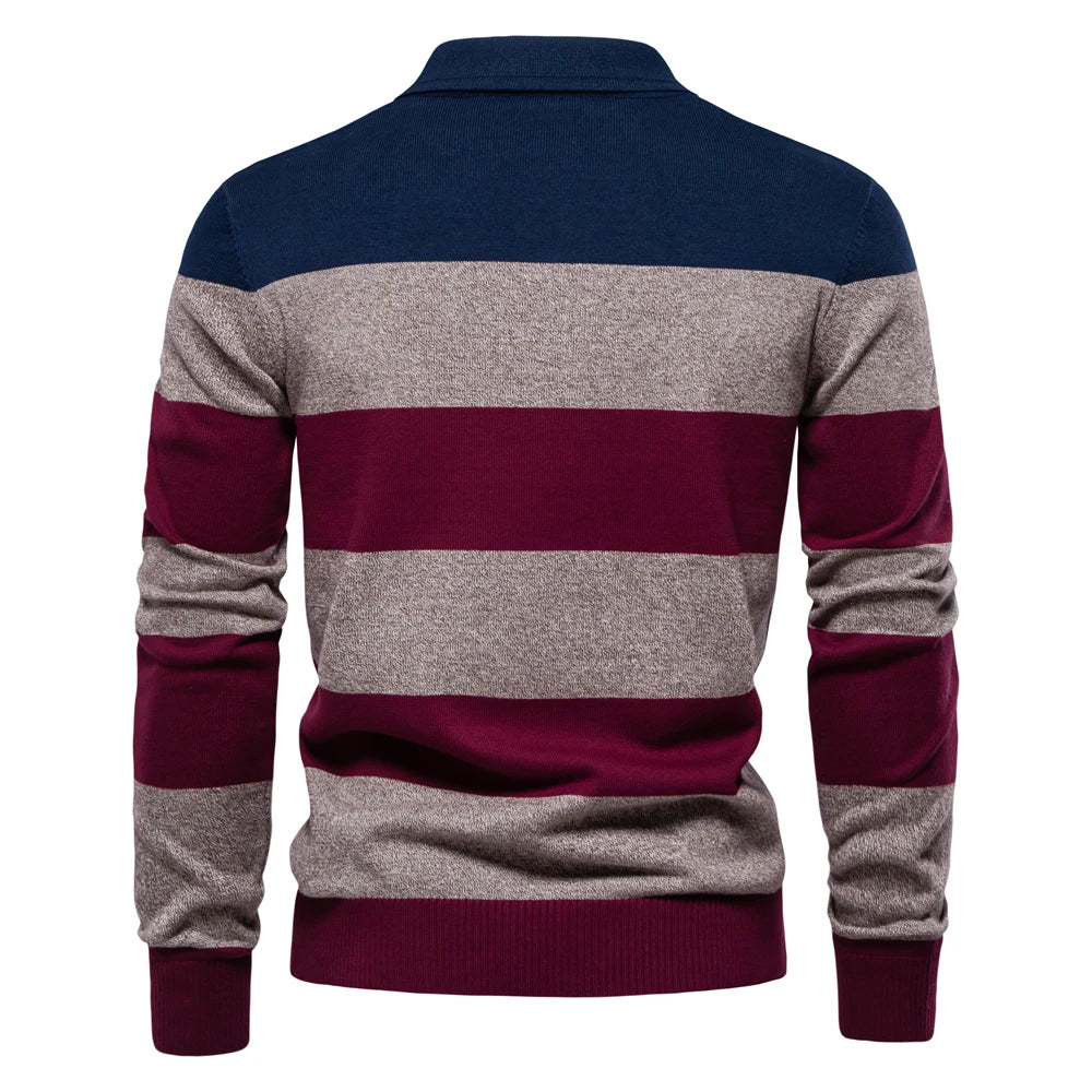 AIOPESON Mens Strip Cotton Button-up Polo Collar Sweater Knit Casual Business Sweaters for Men GONZALES ONLINE SHOP