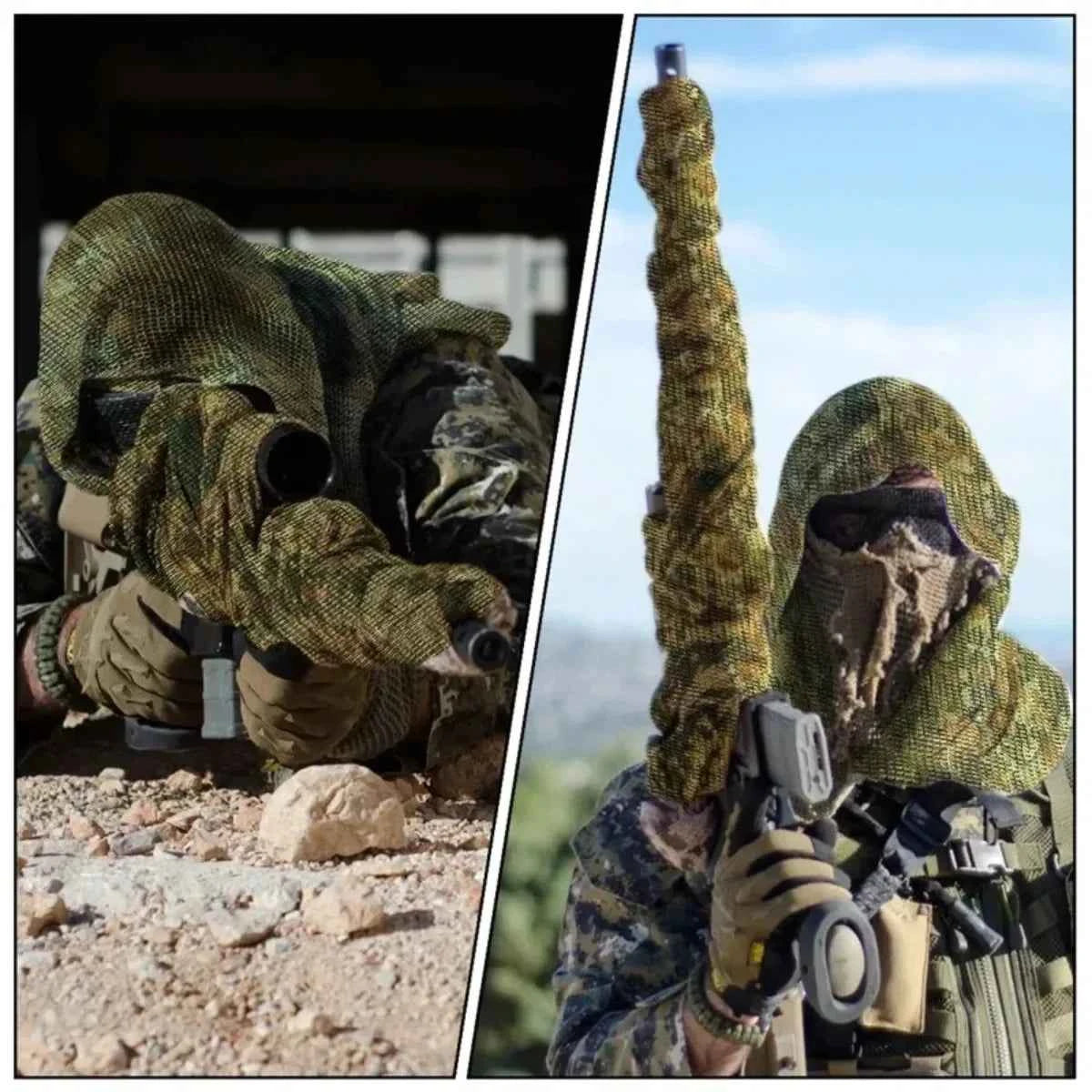 Camouflage Netting Scarf Sniper Veil Camo Mesh Face Scarf Veil Shemagh Head Wrap for Outdoor Camping Hiking Hunting Scarves
