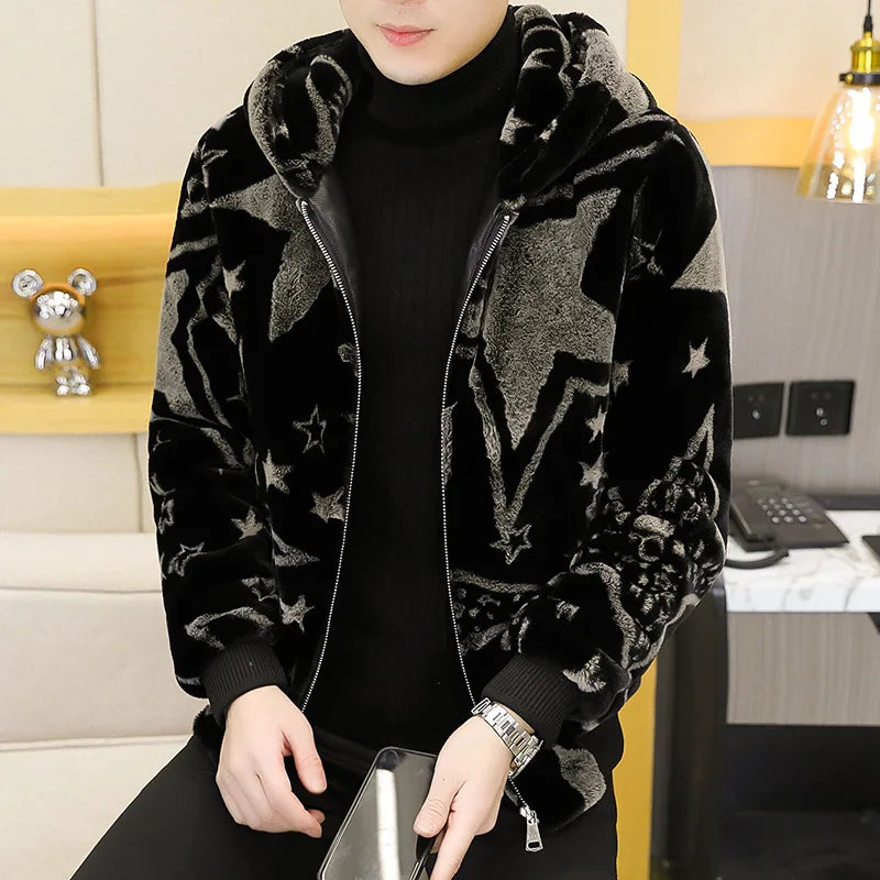 2022 Winter Faux Fur Mink Jackets Men Thicken Warm Imitation Fur Hooded Coat Slim Casual Business Social Jackets Men Clothing GONZALES ONLINE SHOP