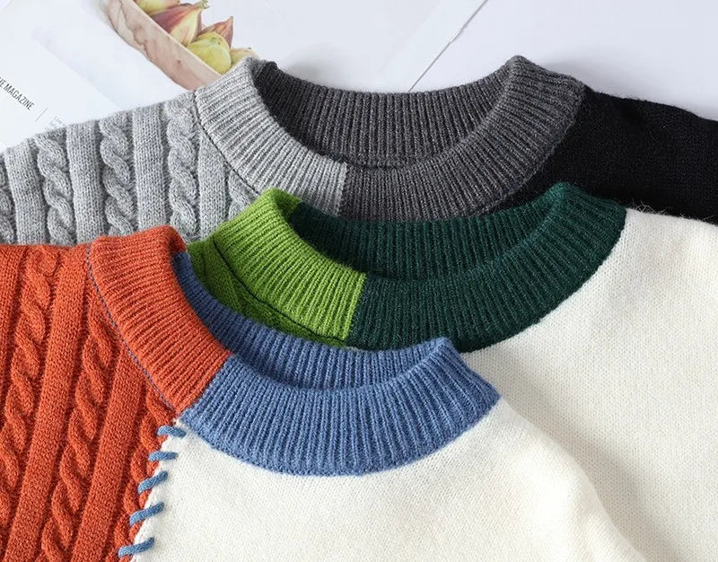 2024 Patchwork Knitted Sweater Trend High Street Autumn Winter Warm Men's Tops Hip-hop Street Clothing Fishing Sports Pullover GONZALES ONLINE SHOP