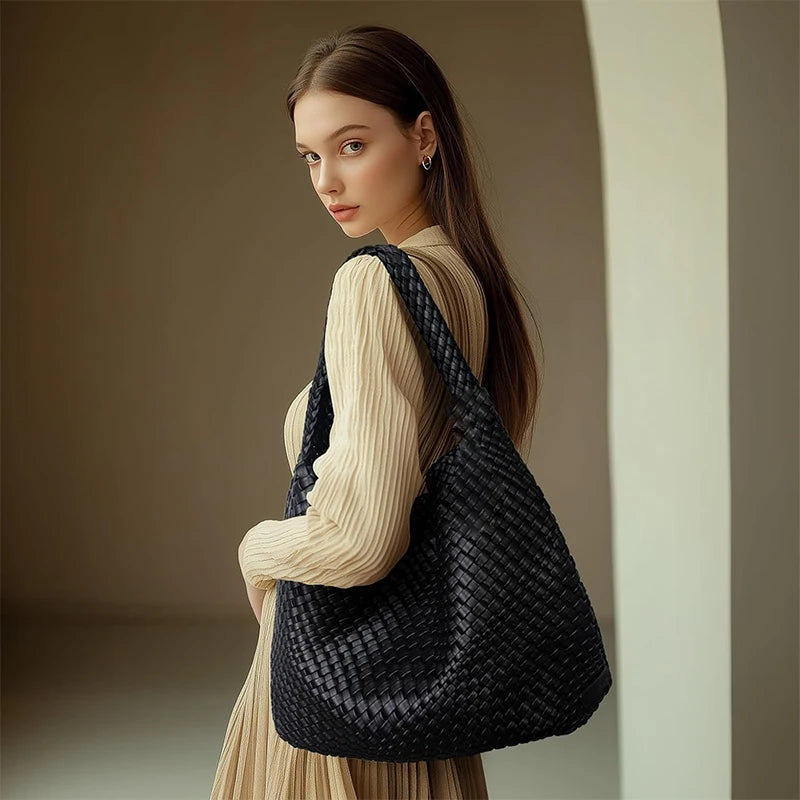 Woven Tote Bag for Women Large Woven Handbag Soft Leather Shoulder Bag Work Shopper Summer Beach Travel Tote Bag with Purse GONZALES ONLINE SHOP