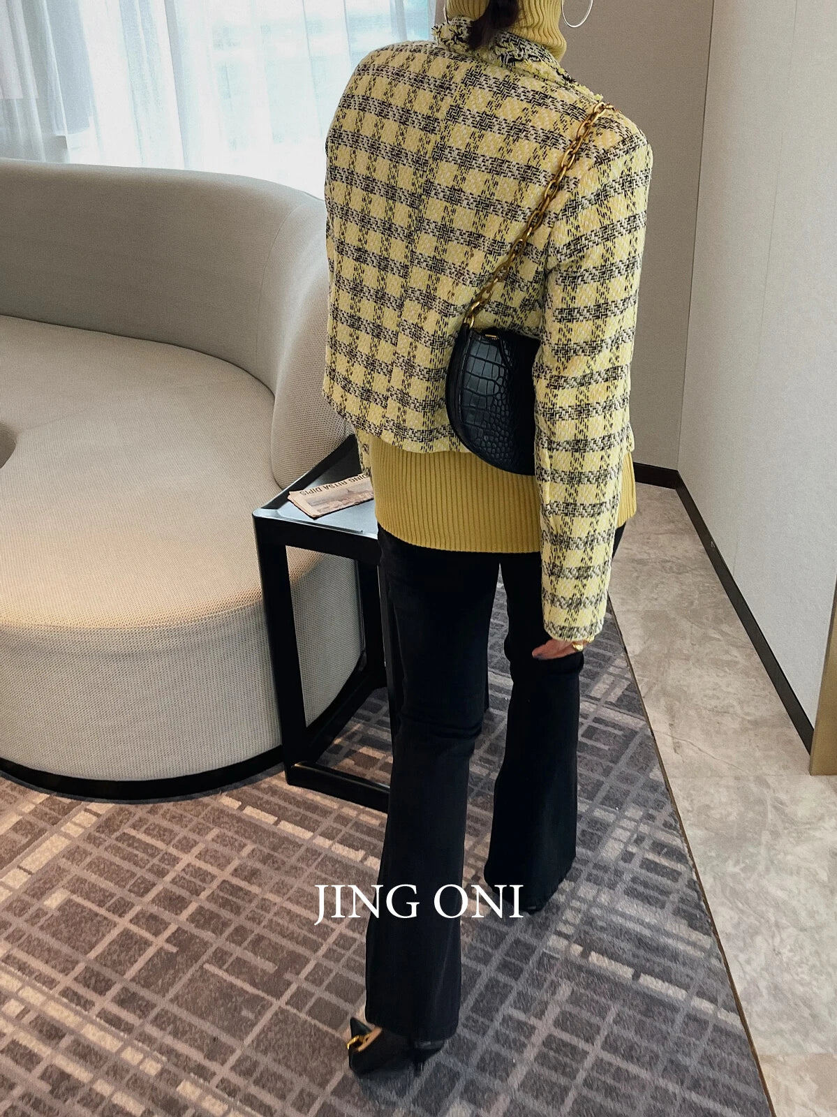 Plaid Tweed Blazer Jacket Elegant Woman Clothing 2023 Vintage Korean Fashion Style Autumn Y2K Coat Chic Crop New Tailored New GONZALES ONLINE SHOP