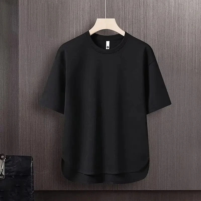 Summer Short-sleeved T-shirt Loose Drawstring Casual Suit Solid Color Men's T-shirt Drawstring Shorts Lazy Trend GONZALES ONLINE SHOP