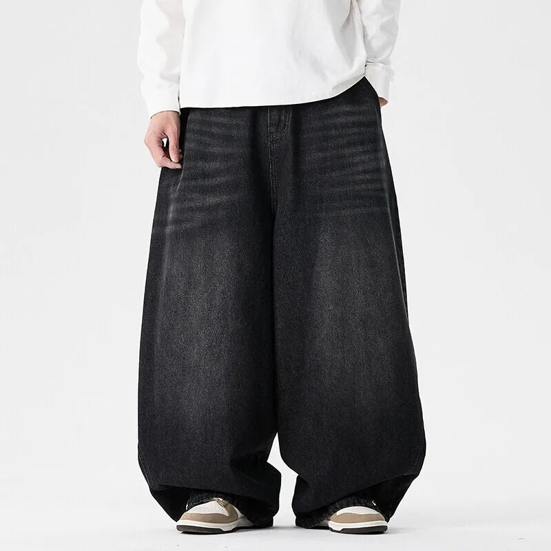Fashion Denim Wide Leg Pants Men Loose Hip Hop Casual Jeans Streetwear Fashion Elastic Waist Casual Denim Trousers Plus Size 5XL GONZALES ONLINE SHOP