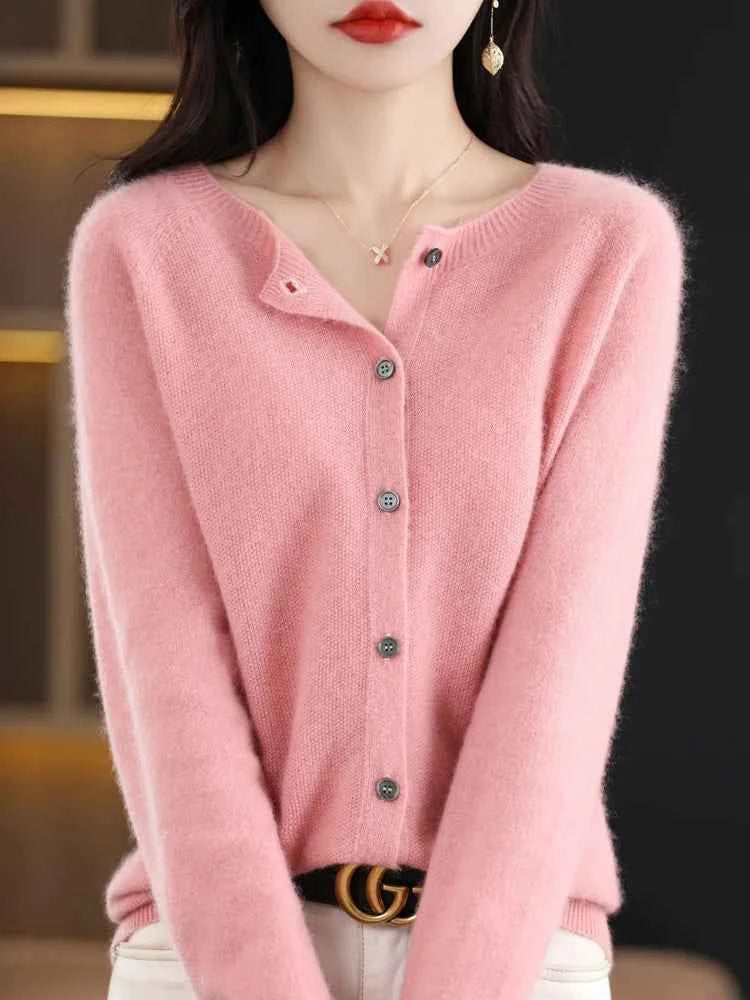 Women Cashmere Sweater 100% Merino Wool Knitted Cardigan Autumn Winter  Knitwear O-Neck Female  Solid Color Casual Fashion Top