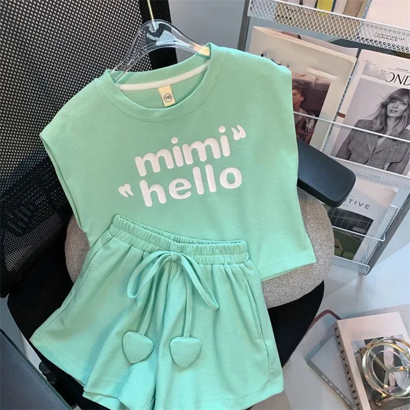 Summer Children Girls Clothes Letter Print T-shirt and Shorts Set Kid Girl Sleeveless Top Bottom 2pcs Suit Tracksuit Streetwear GONZALES ONLINE SHOP