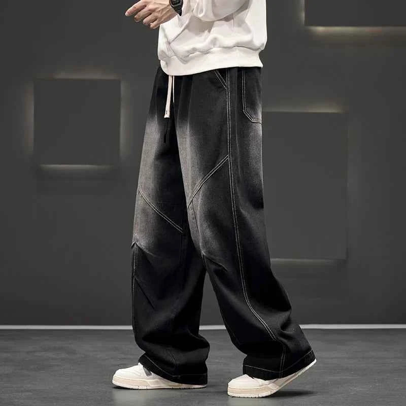 Men's Wide Leg Jeans Loose Casual Oversized Trousers Spring Fashion Streetwear Outdoor Neutral Style Washed Effect
