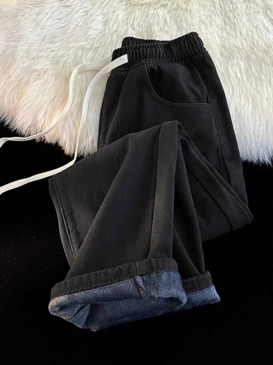High Waist Straight Leg Dstring Jeans Women's Spring Autumn Slimming Drapey Lazy Sle Floor Length Trousers