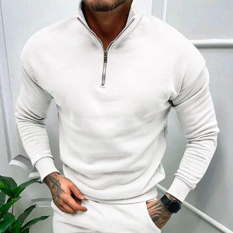 Autumn Thick Warm Knitted Sweaters Comfy Clothing Half Zip Fleece Winter Coat Solid Long Sleeve Turtleneck Shirts Pullover Men GONZALES ONLINE SHOP