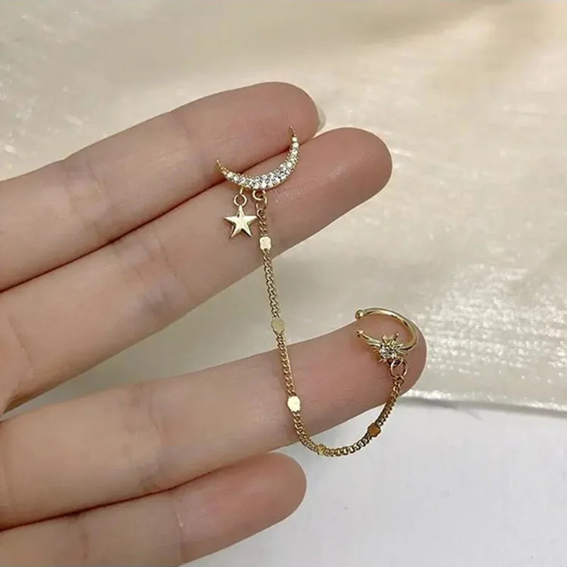 1PC New Fashion Gold Color Moon Star Clip Earrings For Women Simple Butterfly Fake Cartilage Long Tassel Ear Cuff Jewelry Gifts GONZALES ONLINE SHOP