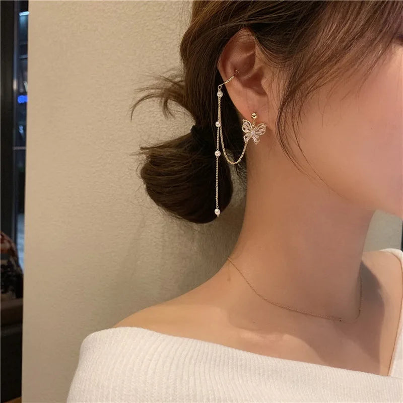 1PC New Fashion Gold Color Moon Star Clip Earrings For Women Simple Butterfly Fake Cartilage Long Tassel Ear Cuff Jewelry Gifts GONZALES ONLINE SHOP