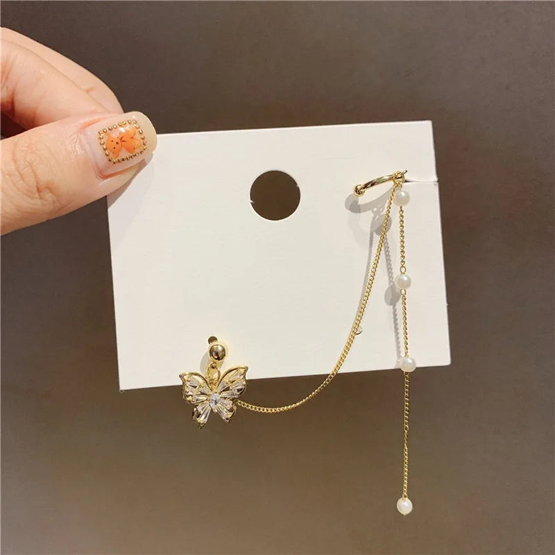 1PC New Fashion Gold Color Moon Star Clip Earrings For Women Simple Butterfly Fake Cartilage Long Tassel Ear Cuff Jewelry Gifts GONZALES ONLINE SHOP