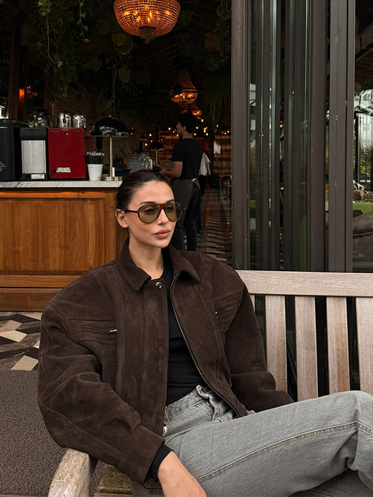 American motorcycle cool short jacket for women, loose and high-end short coat top for spring Hypersku