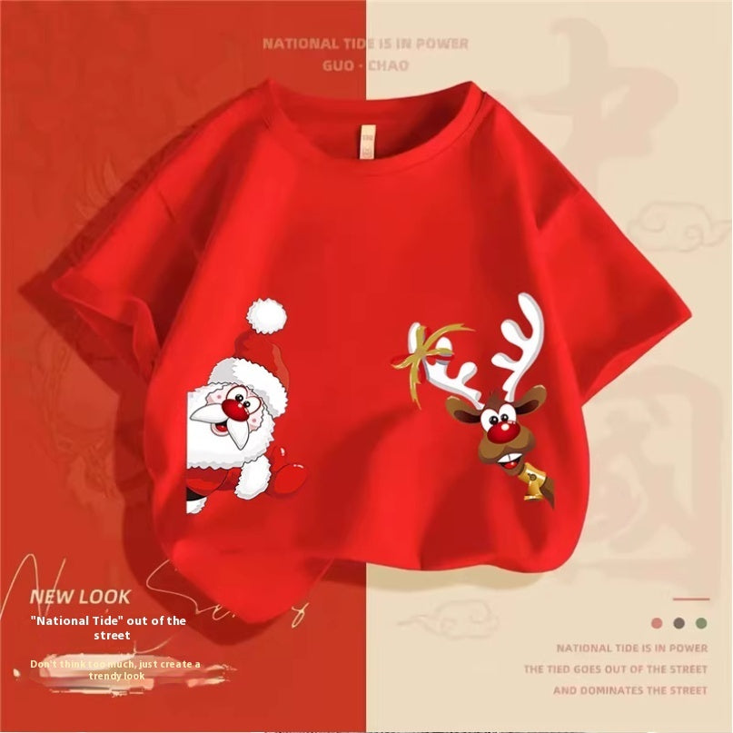 Christmas Elk Cotton T-shirt Boy GONZALES ONLINE SHOP