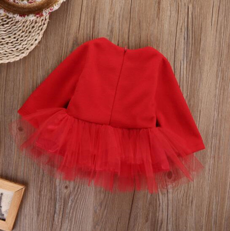 New Baby Kids' Round Neck Spring And Autumn Long Sleeve Christmas Clothes Mesh Dress GONZALES ONLINE SHOP