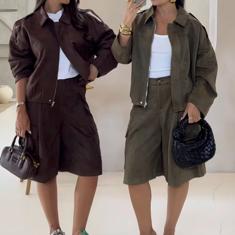 Women's style suede fleece jacket, fleece texture pilot jacket Hypersku