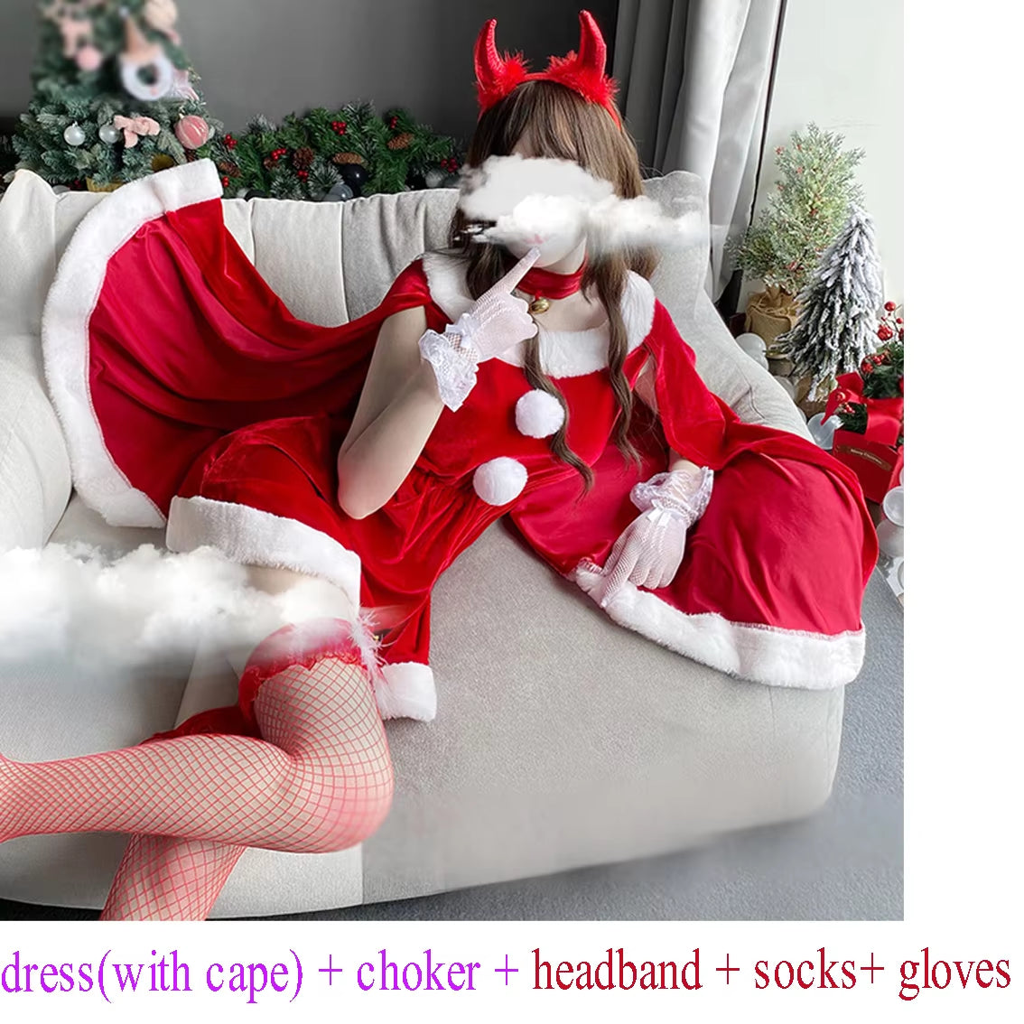 2021 Women Christmas Xmas Party Sexy Lady Santa Claus Cosplay Costume Lingeries Winter Red Dress with Cape Maid Uniform