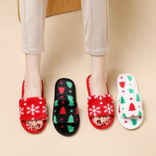 Christmas Tree Home Slippers Fashion Floor Bedroom Open-toe Plush Slippers For Women Fuzzy House Shoes GONZALES ONLINE SHOP