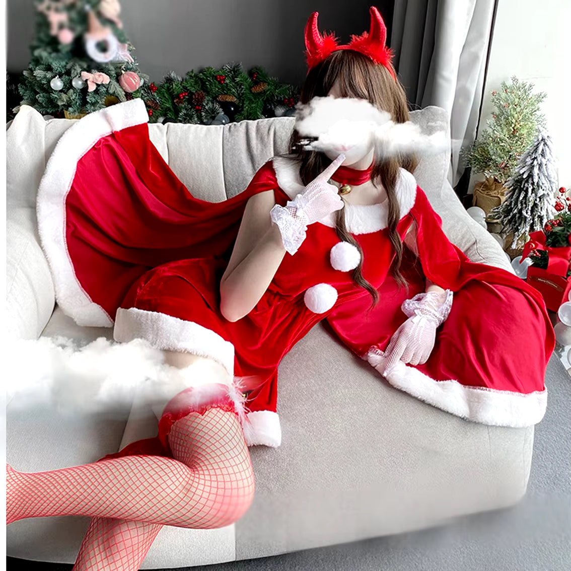 2021 Women Christmas Xmas Party Sexy Lady Santa Claus Cosplay Costume Lingeries Winter Red Dress with Cape Maid Uniform