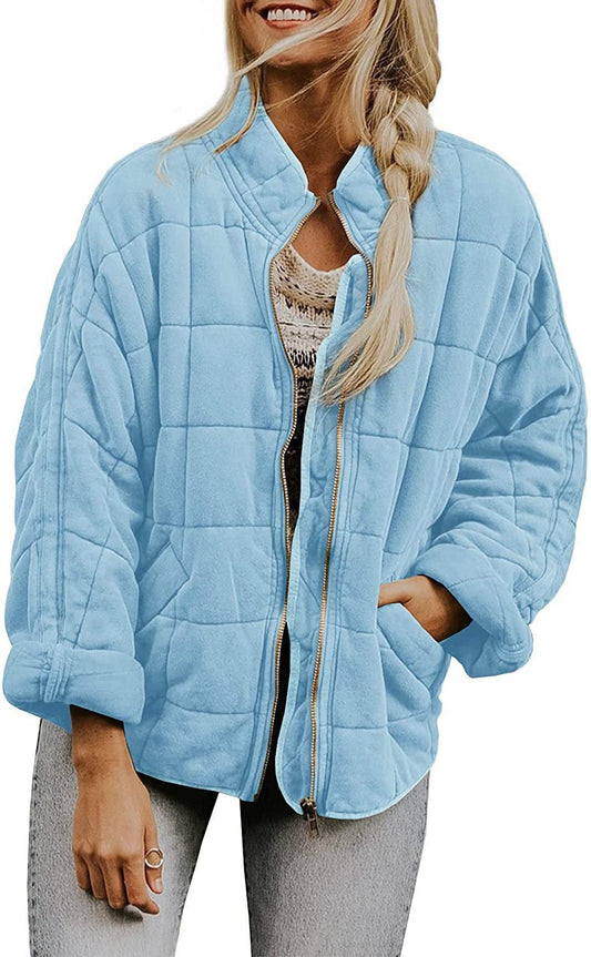 Solid-color stand-up collar cotton-padded jacket for women, loose long-sleeved pocket jacket Hypersku