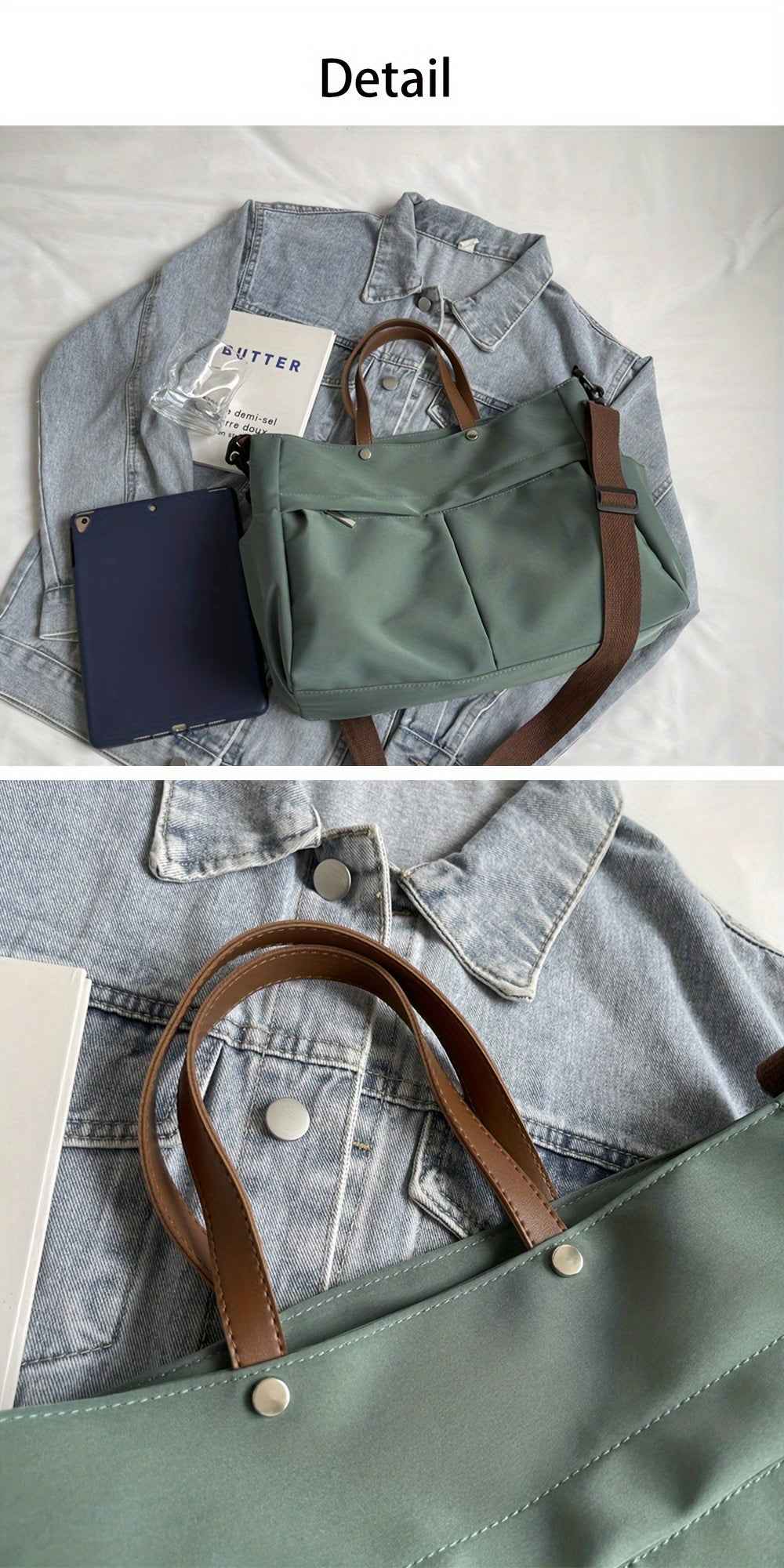 Stylish Nylon Women Tote Bag Shoulder Bag Featuring Two Pockets Large Capacity Commuting Handbag