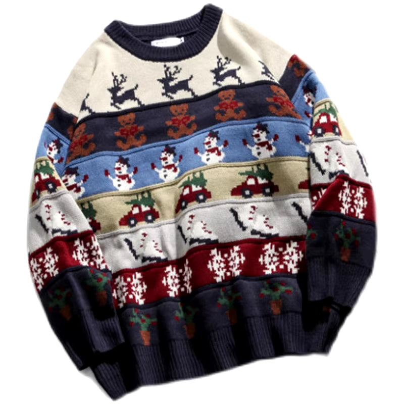 Sweater Men Harajuku Fashion Pullover O-Neck Christmas Cartoons Clothing Long Sleeve Knitted Sweater Men Oversized Pullover Ropa