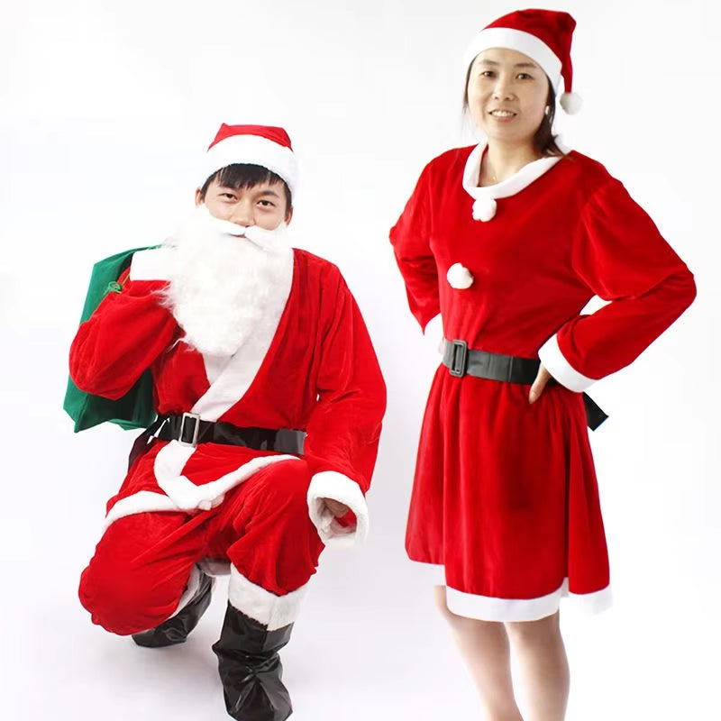 Santa Claus Costume Men and Women Children Dress up Gold Velvet Christmas Clothes Costume Christmas Show