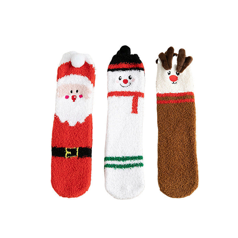 Child Christmas Socks Winter No-shedding Cute Elk Elk Santa Claus Snowman Sleeping Floor Coral Fleece Socks GONZALES ONLINE SHOP