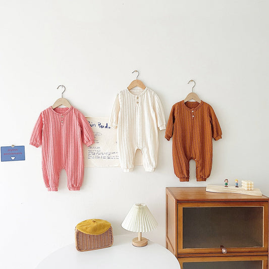Baby Solid Color Long Sleeve Soft Cotton Simple Style Romper MyKids-USA