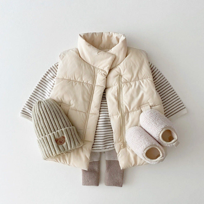 Baby Solid Color Quilted Thickened Vest Coat In Winter MyKids-USA