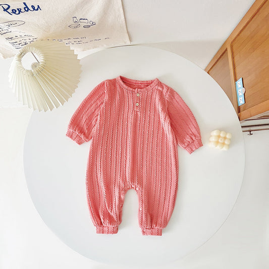 Baby Solid Color Long Sleeve Soft Cotton Simple Style Romper MyKids-USA