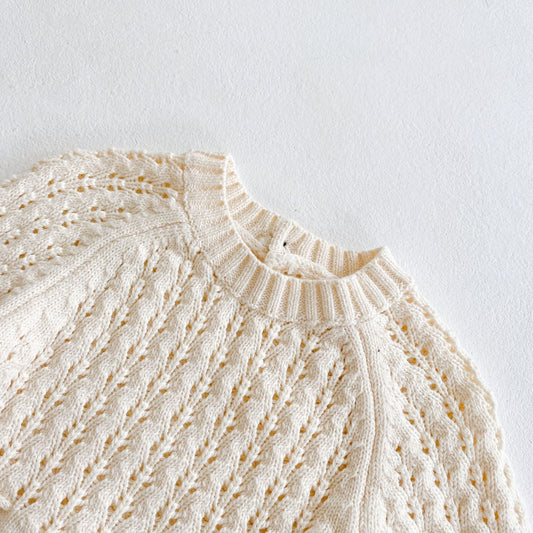 Baby Girl 1pcs Hollow Carved Hand Knitted Fabric Belted Waist Long Sleeve Crotch Onesies MyKids-USA