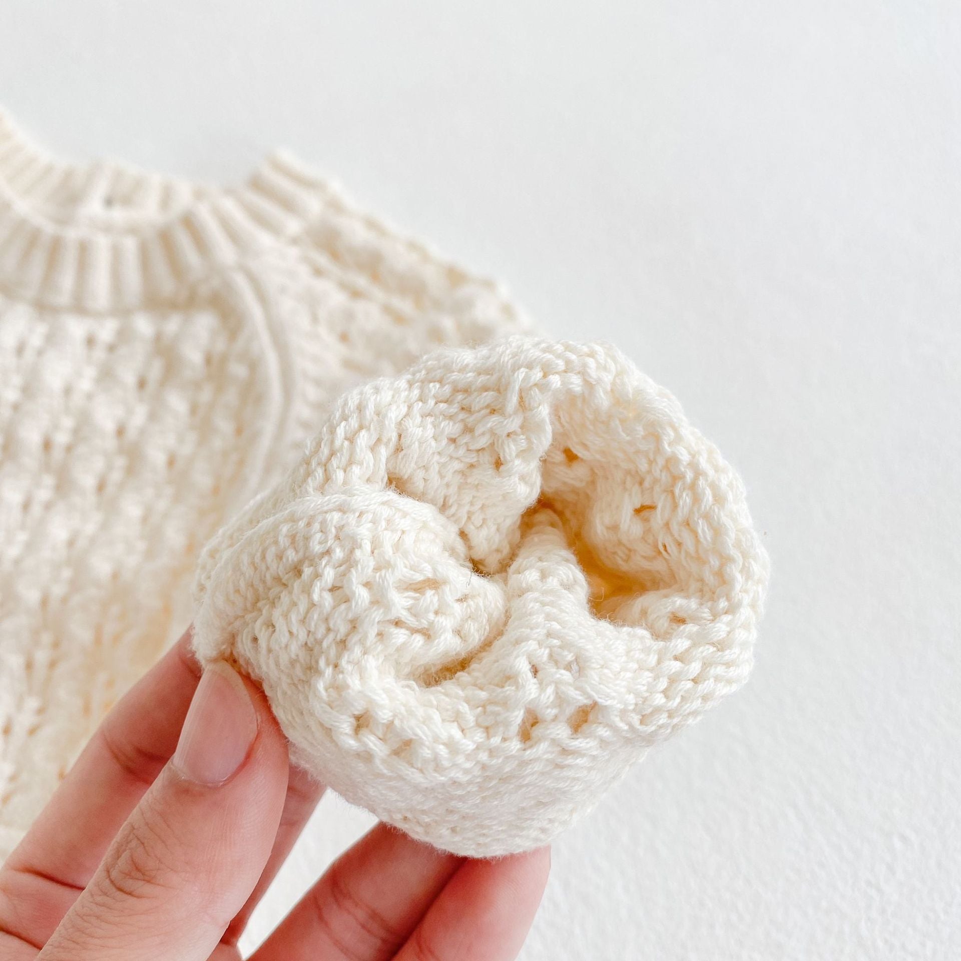 Baby Girl 1pcs Hollow Carved Hand Knitted Fabric Belted Waist Long Sleeve Crotch Onesies MyKids-USA