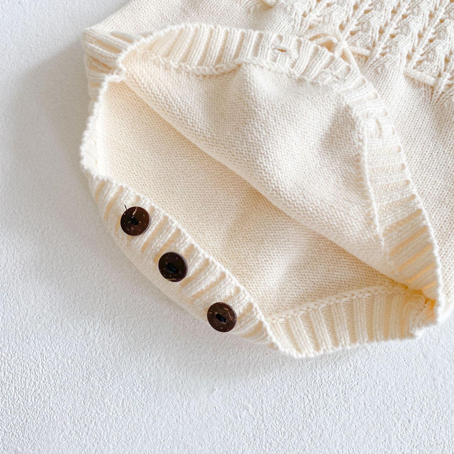 Baby Girl 1pcs Hollow Carved Hand Knitted Fabric Belted Waist Long Sleeve Crotch Onesies MyKids-USA