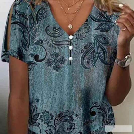 Women's Plus Size V-neck T-shirt with Buttons - Stylish Short Sleeve Plus Size Women's V-neck T-shirt GONZALES ONLINE SHOP