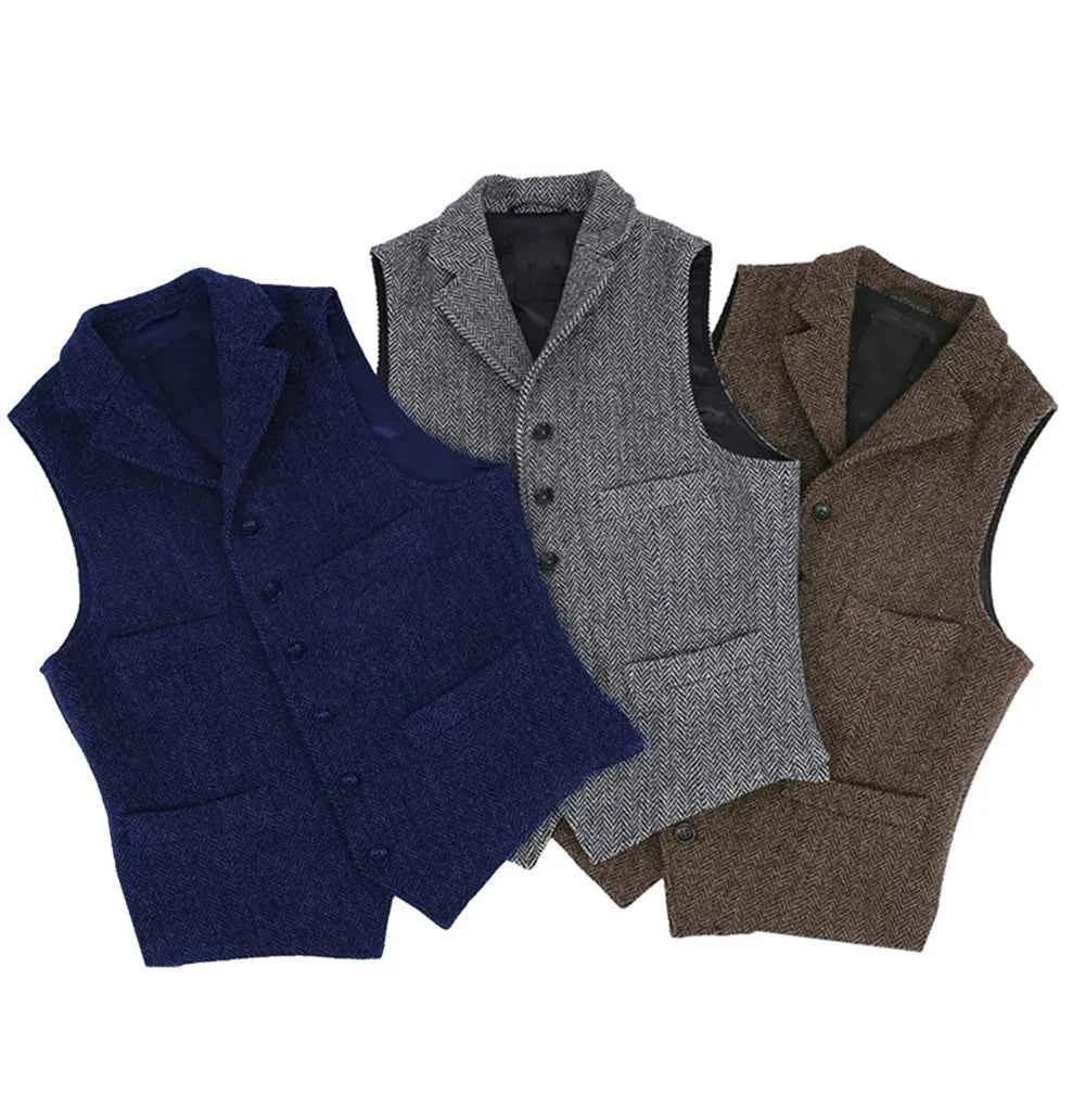 Men's Wool Tweed Vest Classic Brown Suit Waistcoat for Timeless Style GONZALES ONLINE SHOP